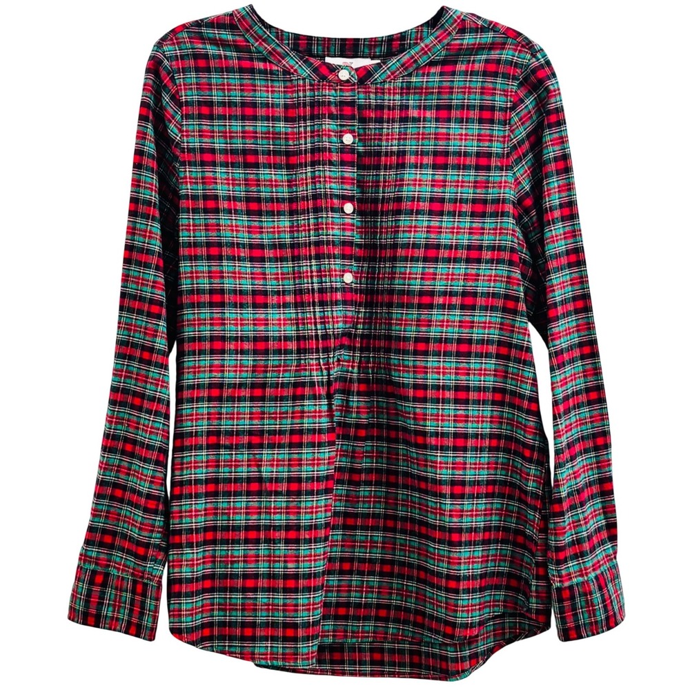 Vineyard Vines Womens Red Green Plaid Cotton Henley Top Size 10 2W6024